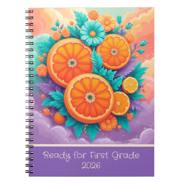 Cuaderno Naranjas coloridas para 1er grado 2026 (Frente)
