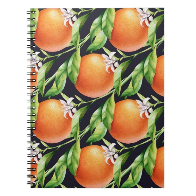 Cuaderno Naranjas de acuarela: Patrón sin foco de cítricos (Frente)