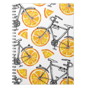 Cuaderno Naranjas de Bicicleta: Patrón de Verano en Acuarel