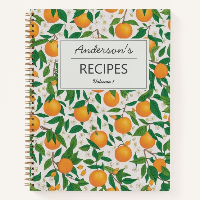 Cuaderno Naranjas de verano receta de patrón de floral de c (Anverso)