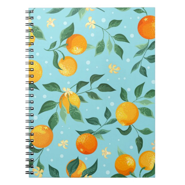 Cuaderno Naranjas, flores: patrón sin costura textil. (Frente)