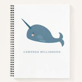 Cuaderno Narwhal lindo en azul personalizado