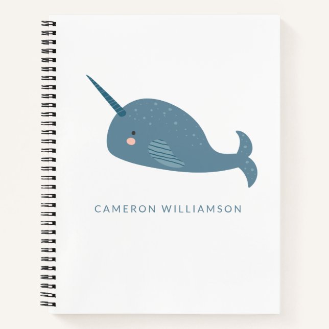 Cuaderno Narwhal lindo en azul personalizado (Anverso)