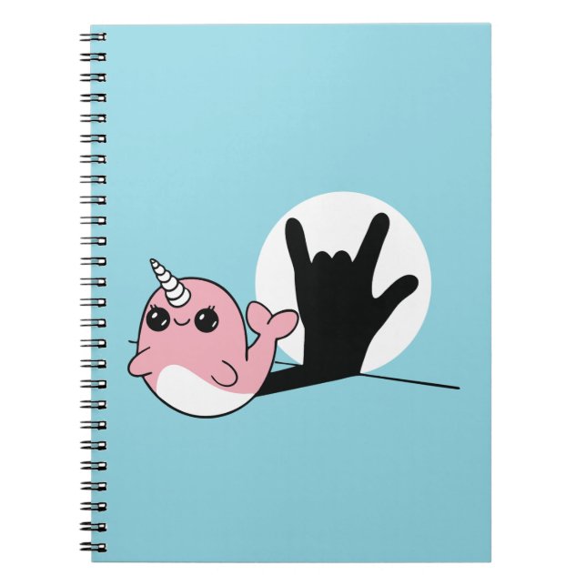 Cuaderno Narwhal rosado ASL te amo - Diseño de cultura sord (Frente)