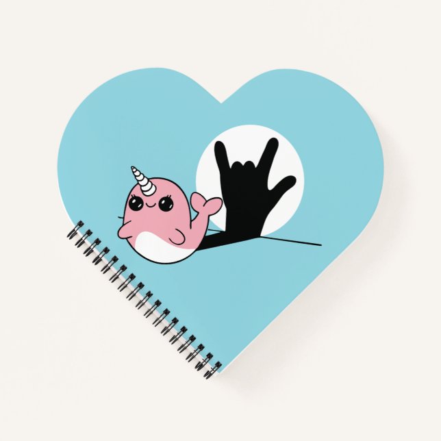 Cuaderno Narwhal rosado ASL te amo - Diseño de cultura sord (Anverso)