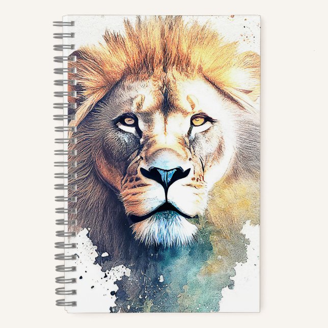 Cuaderno Naturaleza animal salvaje de león acuarela Pintura (Anverso)