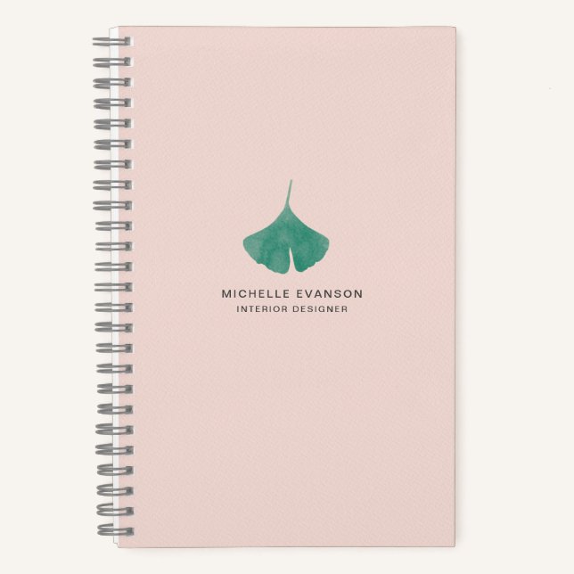 Cuaderno Naturaleza simple de la hoja de Ginkgo rosa (Anverso)