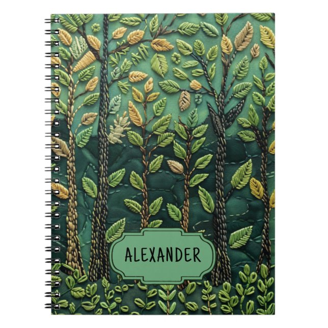 Cuaderno Naturaleza verde bordada Árboles forestales al air (Frente)