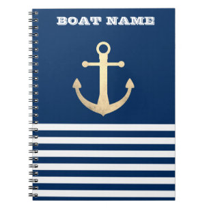 Cuaderno Náutica, marina de oro con franja azul