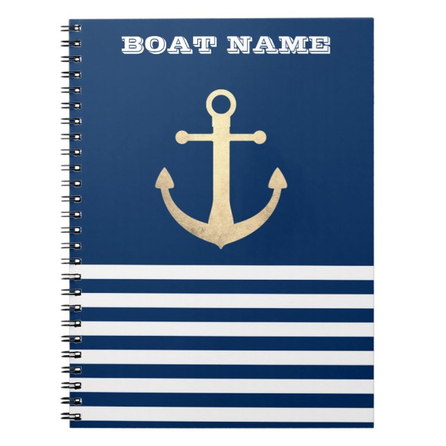 Cuaderno Náutica, marina de oro con franja azul (Frente)