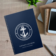 Nautical Anchor Boat Name Navy Blue Captain's Log
