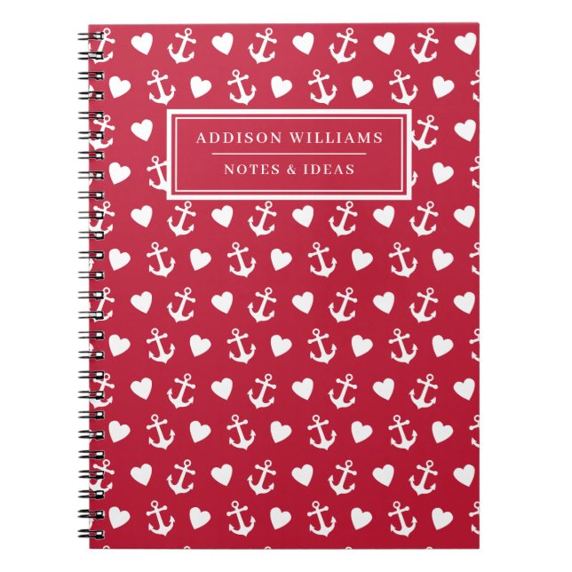 Cuaderno Nautical Anchor Heart Pattern Red Name (Frente)