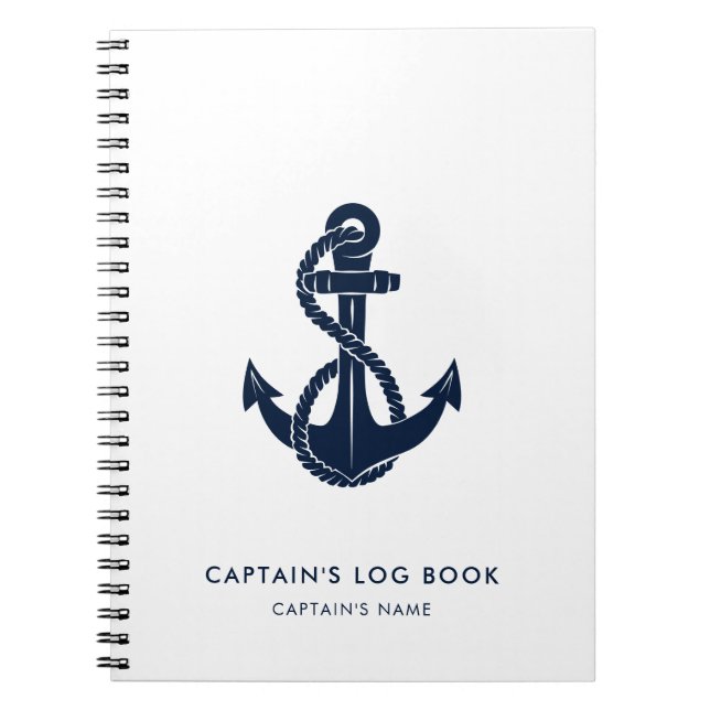 Cuaderno Nautical Anchor Naval Azul Nombre del barco Capitá (Frente)