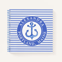 Nautical Anchor Navy Blue Striped Personalizado