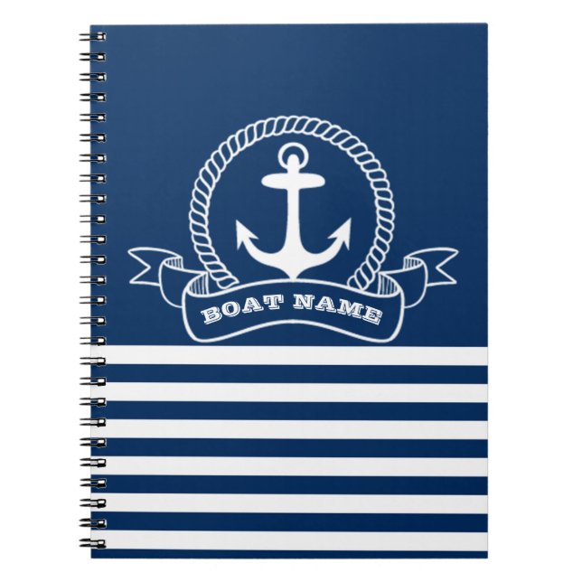 Cuaderno Nautical Anchor Navy con tiras azules (Frente)