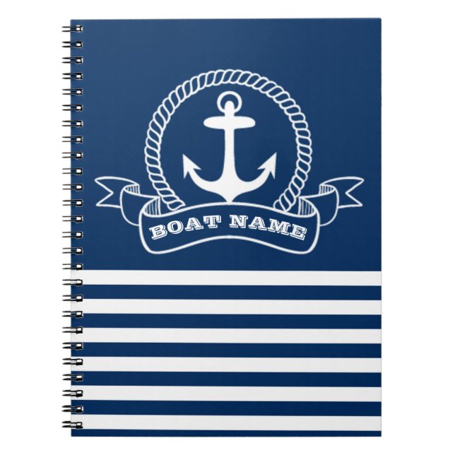 Cuaderno Nautical Anchor Navy con tiras azules (Frente)