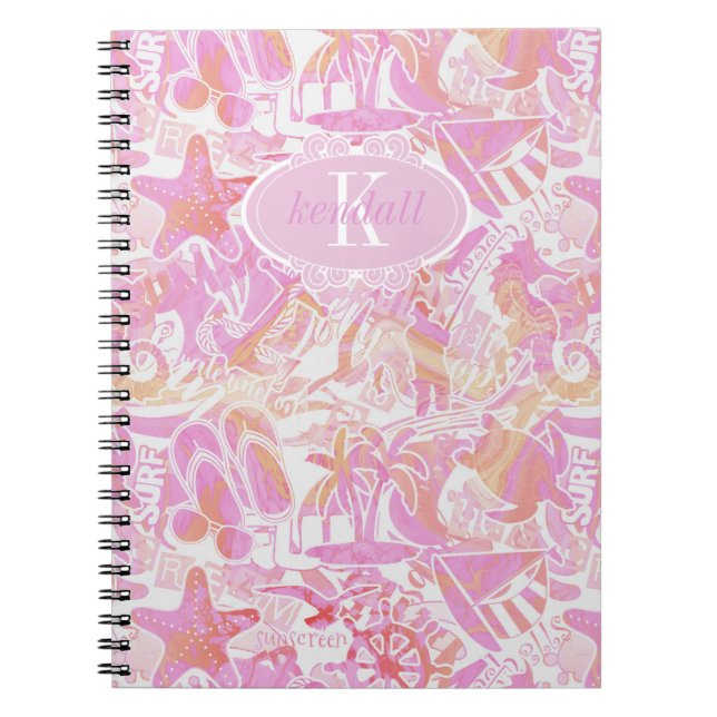 Cuaderno Nautical Beach Collage Hot Pink ID840 (Frente)