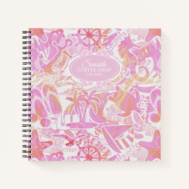 Cuaderno Nautical Beach Collage Hot Pink ID840 (Anverso)
