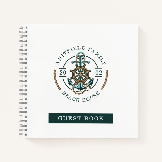 Cuaderno Nautical Beach House Nombre de familia Personaliza (Anverso)