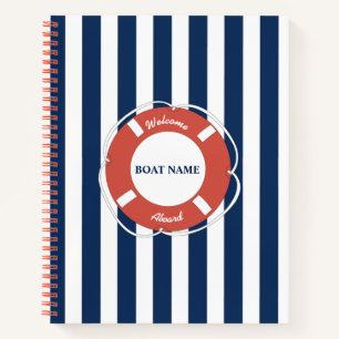 Cuaderno Nautical Blue Strike Welcome Aboard Bote Name