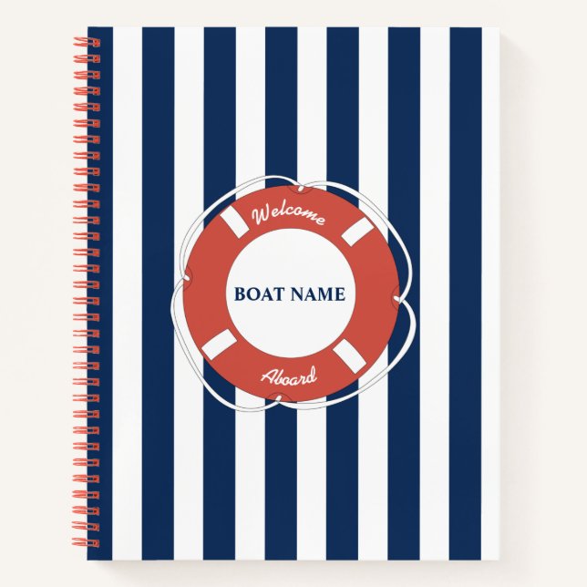 Cuaderno Nautical Blue Strike Welcome Aboard Bote Name (Anverso)