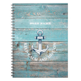 Cuaderno Nautical Bote Name Anchor Rustic Wood
