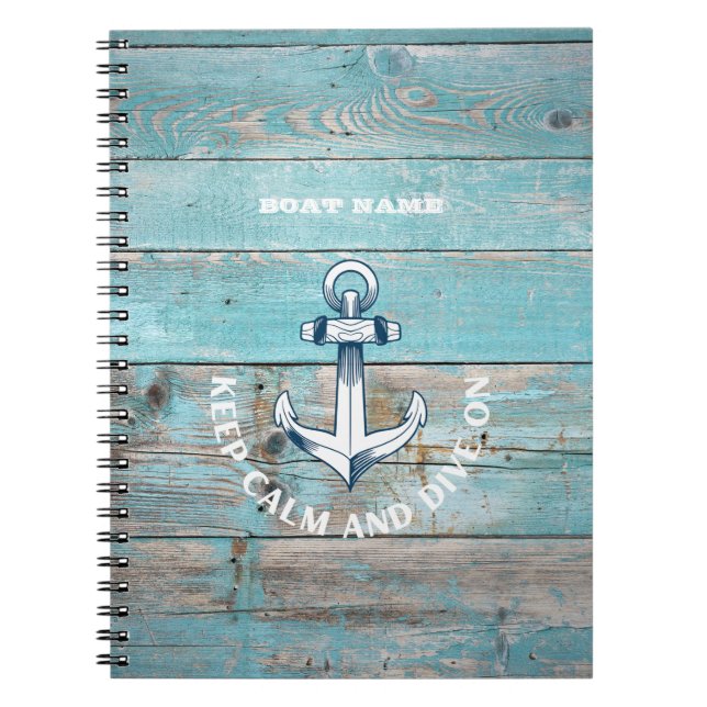 Cuaderno Nautical Bote Name Anchor Rustic Wood (Frente)