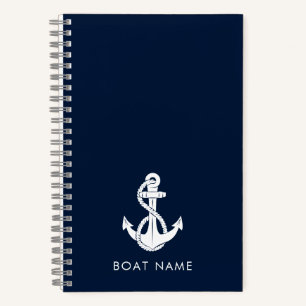 Cuaderno Nautical Bote Nombre personalizado Anclaje Azul de