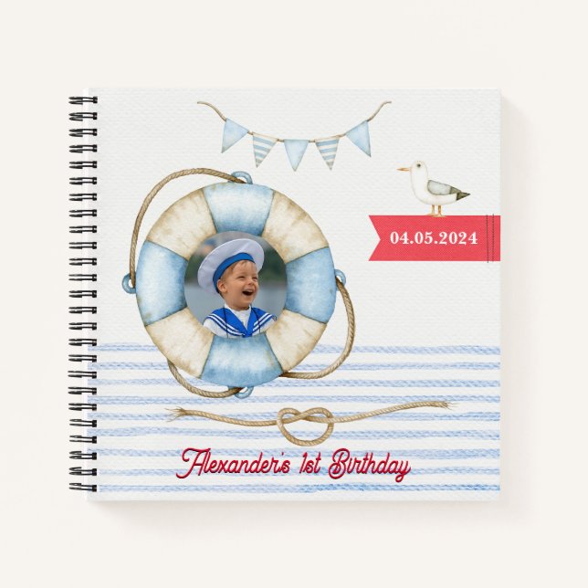 Cuaderno Nautical Boy Birday Photo Guest Book (Anverso)
