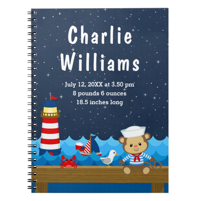 Cuaderno Nautical Boy Monkey Estadísticas de nacimientos de (Frente)