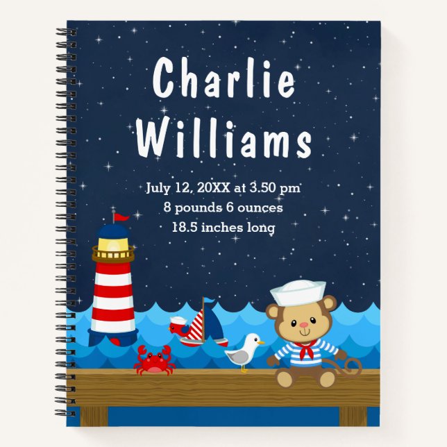 Cuaderno Nautical Boy Monkey Estadísticas de nacimientos de (Anverso)