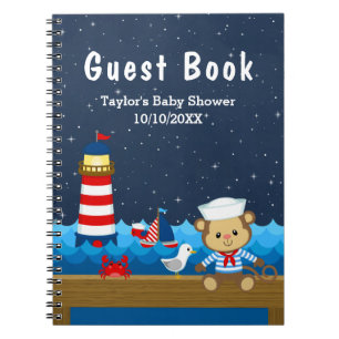 Cuaderno Nautical Boy Monkey Red Baby Shower Guest Book