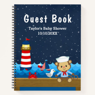 Cuaderno Nautical Boy Monkey Red Baby Shower Guest Book