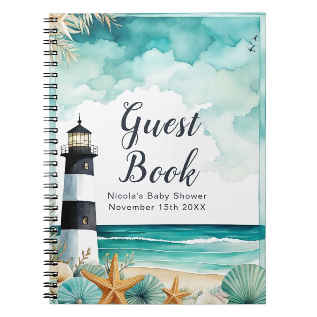 Cuaderno Nautical Lighthouse Baby Shower Guest Book (Frente)
