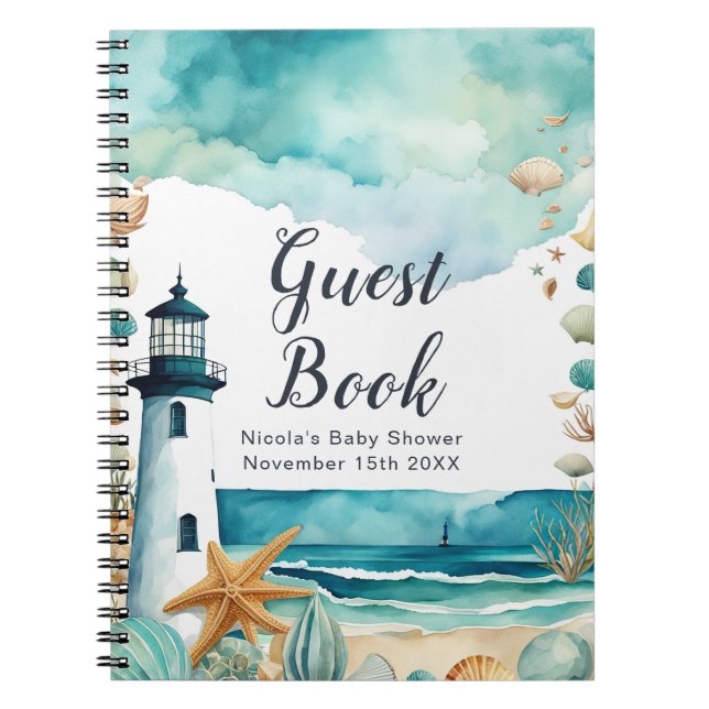 Cuaderno Nautical Lighthouse Baby Shower Guest Book (Frente)