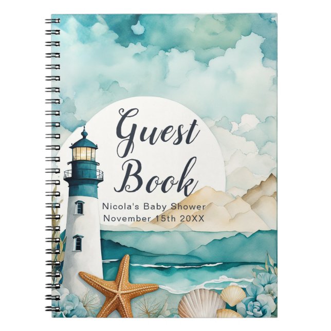 Cuaderno Nautical Lighthouse Baby Shower Guest Book (Frente)