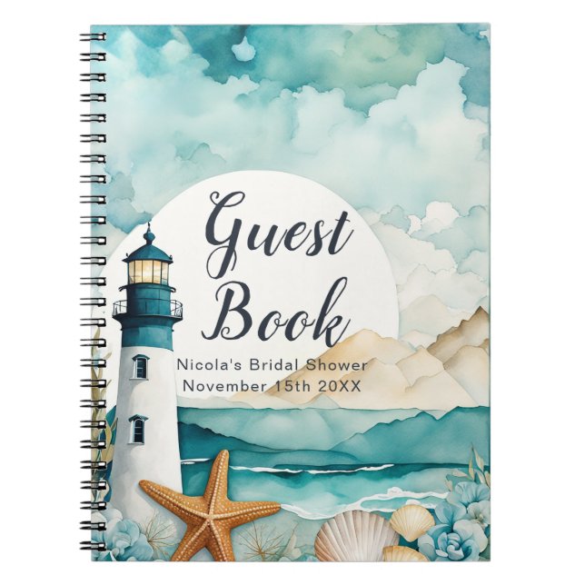 Cuaderno Nautical Lighthouse Bridal Shower Guest Book (Frente)