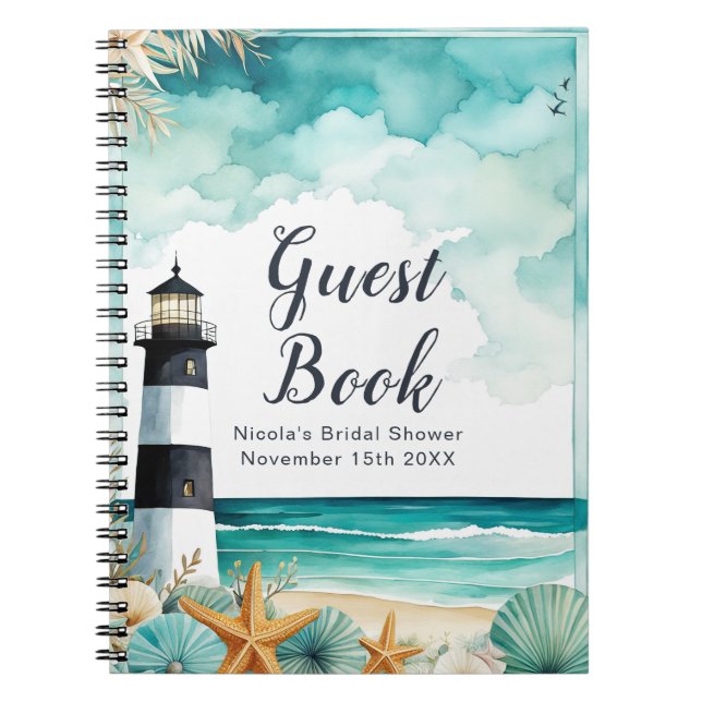 Cuaderno Nautical Lighthouse Bridal Shower Guest Book (Frente)