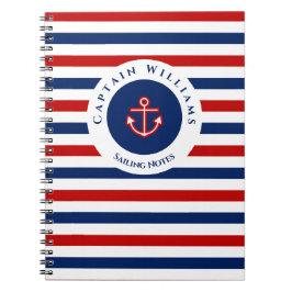 Cuaderno Nautical Marine Navy Blue Red White Stripes