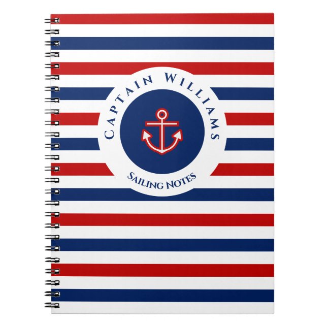 Cuaderno Nautical Marine Navy Blue Red White Stripes (Frente)
