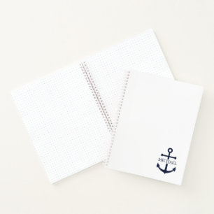 Cuaderno Nautical Navy Blue Anchor Nombre Personalizado