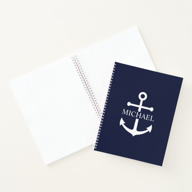 Cuaderno Nautical Navy Blue Anchor Nombre Personalizado (Interior)
