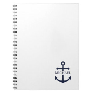 Cuaderno Nautical Navy Blue Anchor Nombre Personalizado