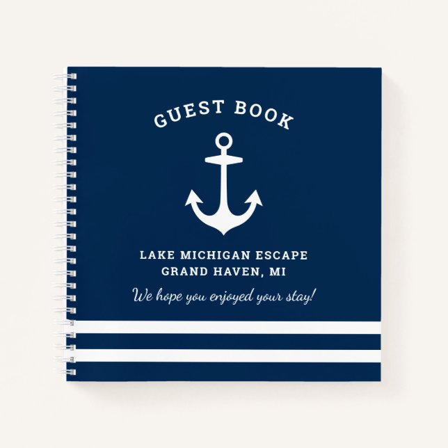 Cuaderno Nautical Navy Blue Custom Vacation Home Guestbook (Anverso)