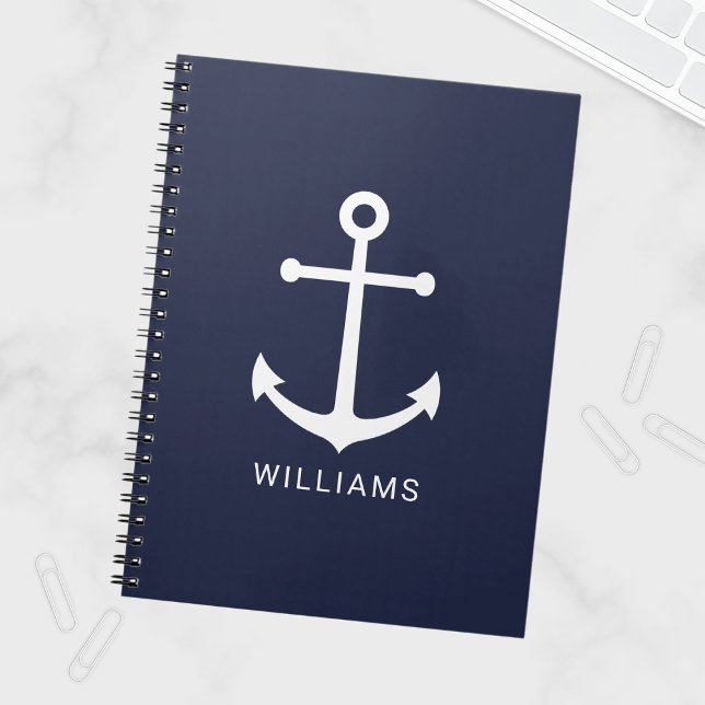Cuaderno Nautical White Anchor y nombre personalizado en az (Subido por el creador)