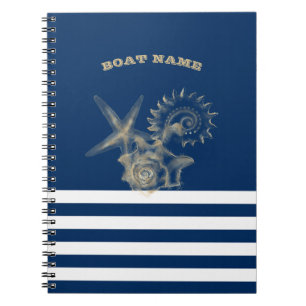 Cuaderno Náutico, Conchas de Oro Rayas Azul Marino