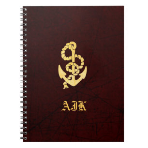 Cuaderno Náutico de cuero rasguñada del ancla del vintage