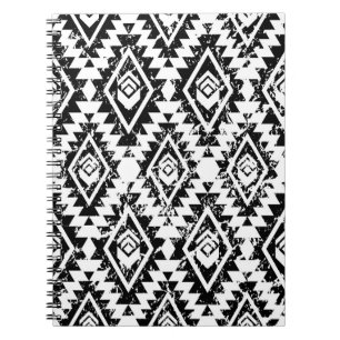 Cuaderno Navajo tribal: geométrico blanco negro.
