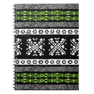 Cuaderno Navajo tribal, patrón verde blanco negro.