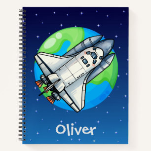 Cuaderno Nave espacial de dibujos animados linda sobre la T